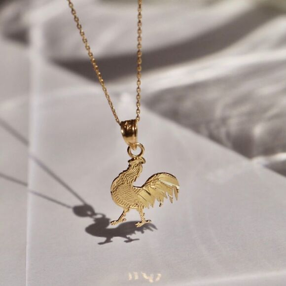 Rooster (coq) 14k Solid Gold Pendant Tehrani perfect gift - Picture 5 of 5
